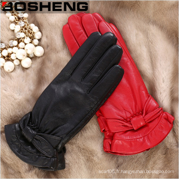 Gants en fourrure doublés en fourrure en cuir pour femmes et hiver en fourrure avec fourrure